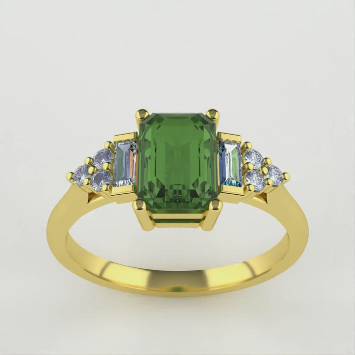 Arden - Optix Octagon Cut Green Tourmaline Art Deco Engagement Ring Engagement Rings - Made-to-Order