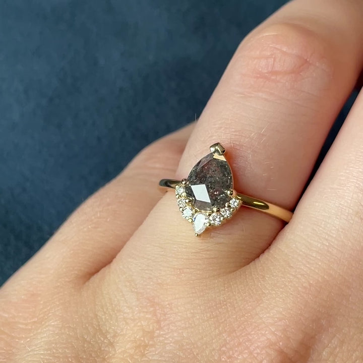 Celeste - Pear Teardrop Cut Salt and Pepper Diamond Half Halo Engagement Ring Engagement Rings - Price On Application