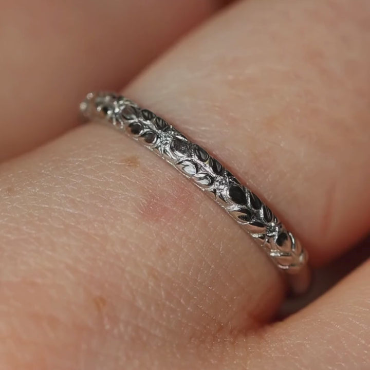Bethan - Straight Vintage Style Patterned Diamond Set Half or Full Eternity Wedding Band - Made-to-Order Wedding Rings - Made-to-Order