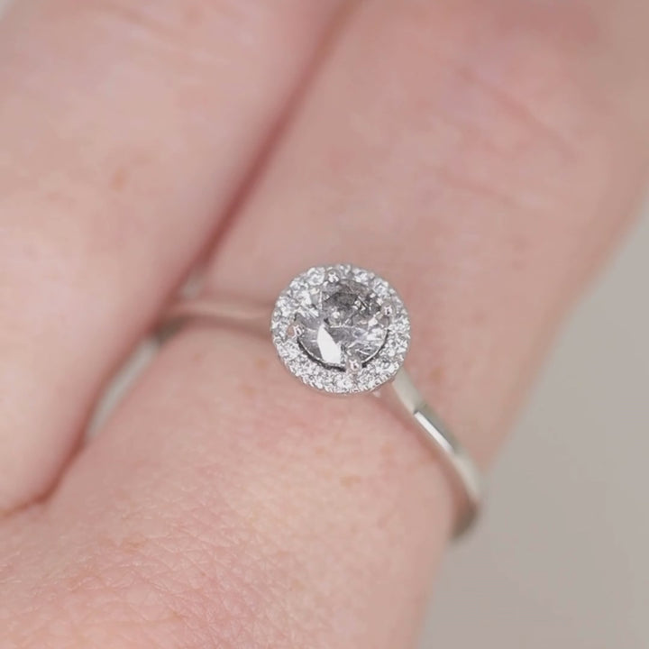 April - Salt & Pepper Diamond Halo Ring - Ready-to-Wear Engagement Rings - Ready-to-Ship