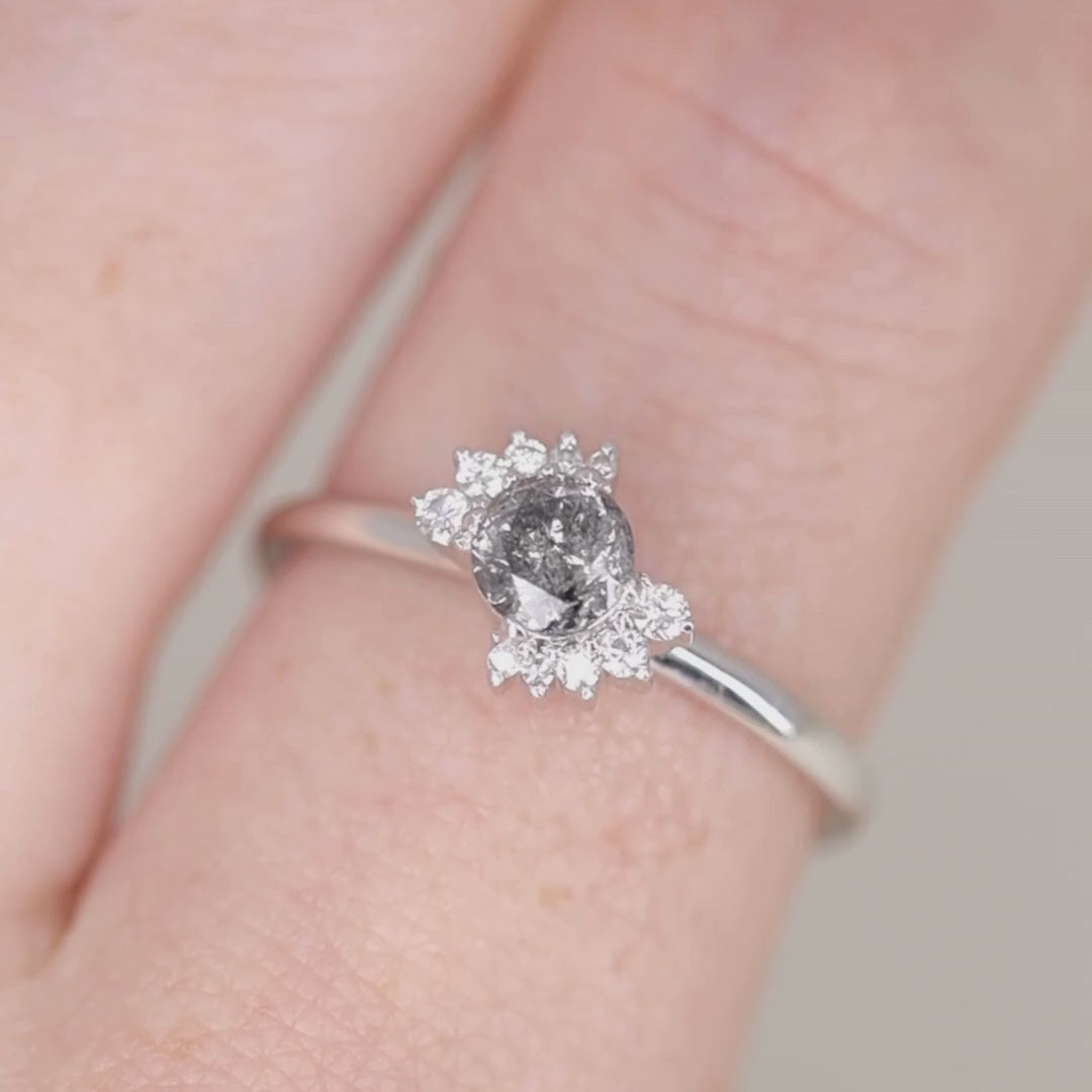 Lottie - Salt & Pepper Diamond Halo Ring - Ready-to-Set Engagement Rings - Ready-to-Ship