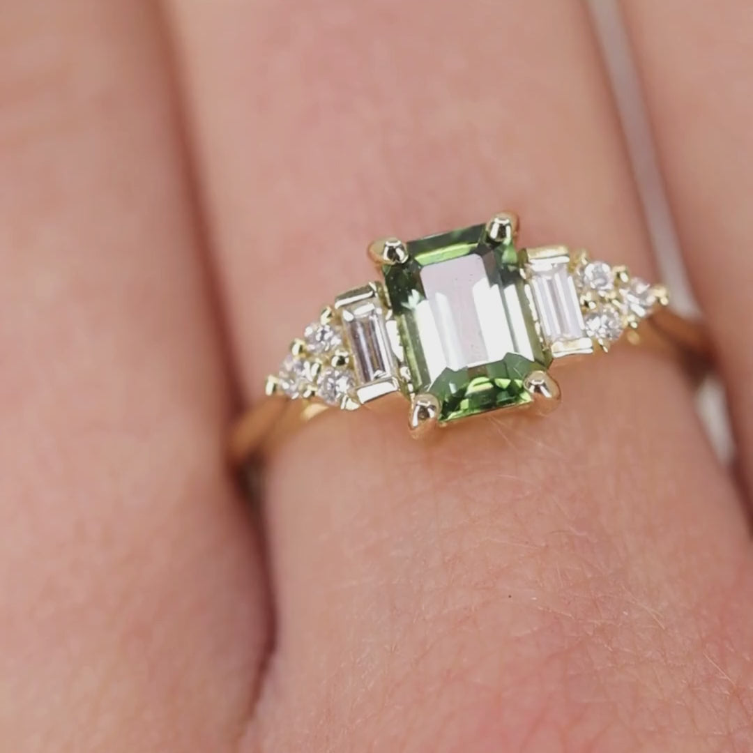 Arden - Emerald Cut Green Tourmaline Art Deco Ring Engagement Rings - Made-to-Order