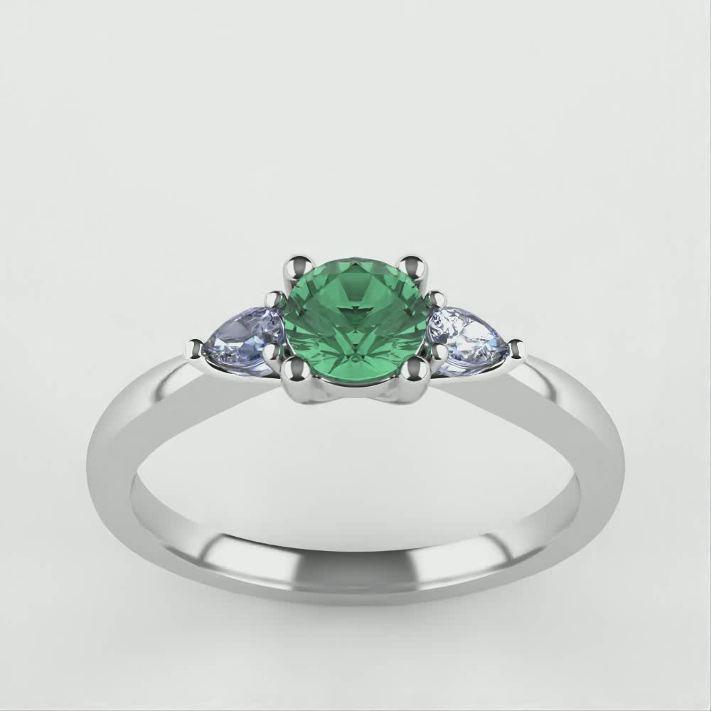 Elspeth - Round Brilliant Cut Teal Sapphire Trilogy Engagement Ring Engagement Rings - Made-to-Order