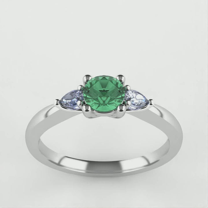 Elspeth - Round Brilliant Cut Teal Sapphire Trilogy Engagement Ring Engagement Rings - Made-to-Order