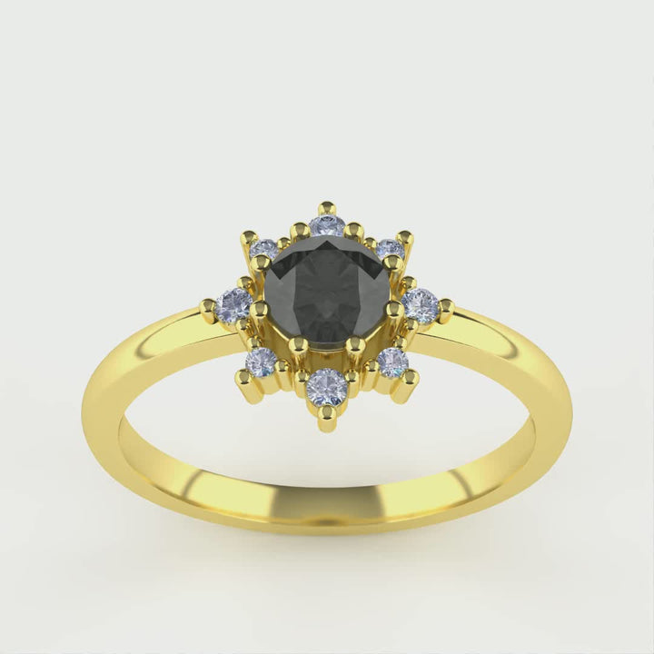 Mabel - Salt & Pepper Diamond Halo Ring - Ready-to-Wear Engagement Rings - Ready-to-Ship
