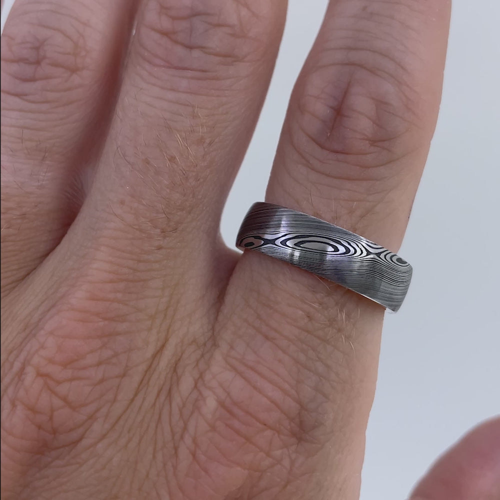 Woodgrain Damascus and Silver Wrap Wedding Ring - The Whirlow Brook Ring - Made-to-Order | Flinn & Steel Flinn & Steel Wedding Rings