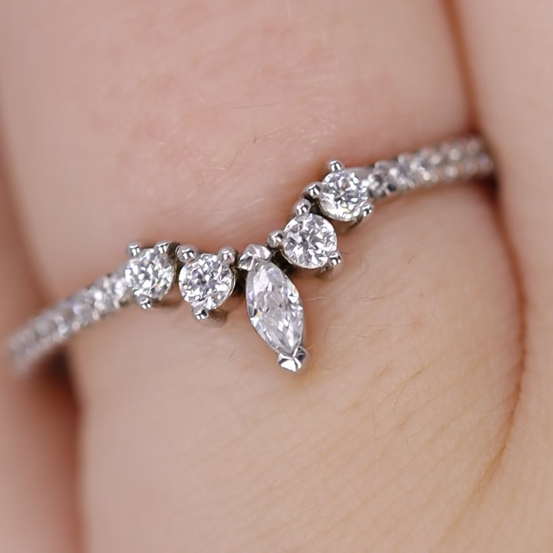 Winnie - Marquise Diamond Petite Tiara Wedding Ring with Diamond Set Shoulders - Made-to-Order Wedding Rings - Made-to-Order