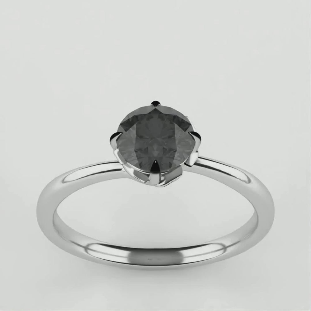Rose - Salt & Pepper Diamond Floral Solitaire Ring - Ready-To-Set Engagement Rings - Ready-to-Ship