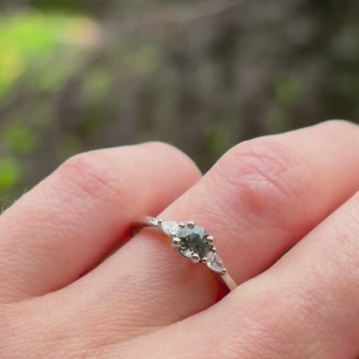 Elspeth - Round Brilliant Cut Teal Sapphire Trilogy Engagement Ring Engagement Rings - Made-to-Order