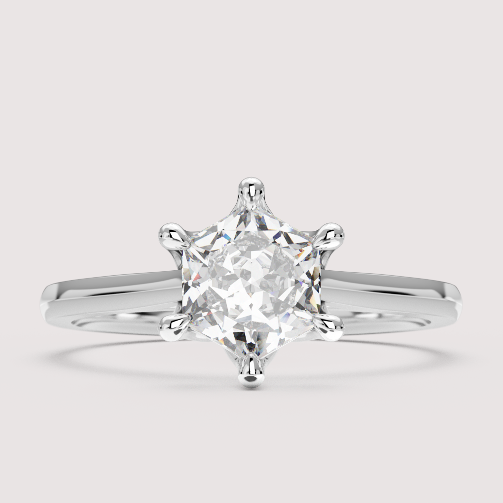 Raine - Hexagon Cut Tulip Basket Solitaire Engagement Ring Setting