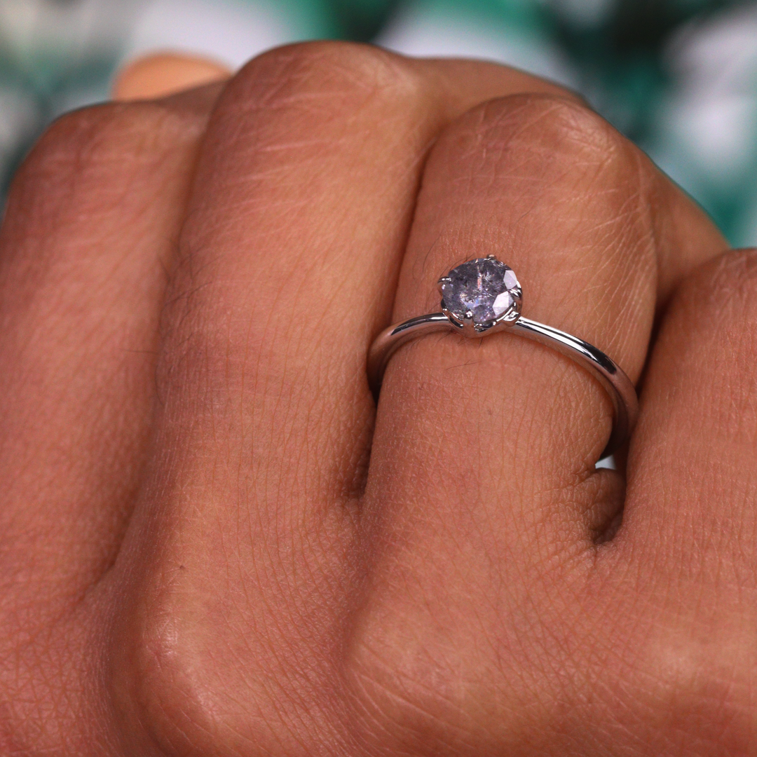 Rose - Salt & Pepper Diamond Floral Solitaire Ring - Ready-To-Set Engagement Rings - Ready-to-Ship