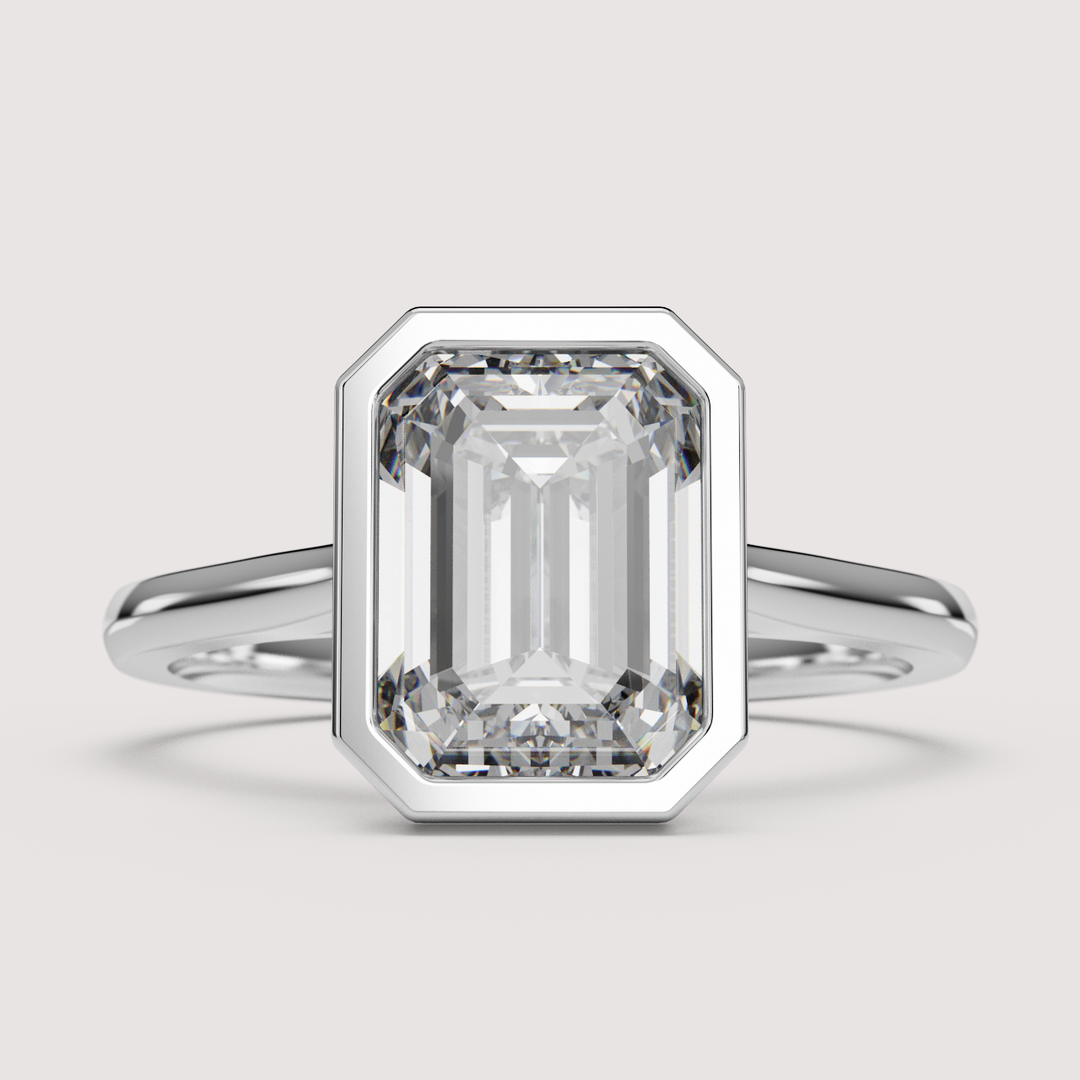 Sabrina - Emerald Cut Bezel Set Solitaire Engagement Ring Setting