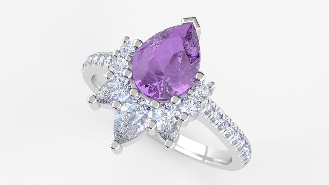 Hayley - The Taylor Collection - Pear Teardrop Cut Purple Sapphire Half Halo Ring Engagement Rings - Price On Application