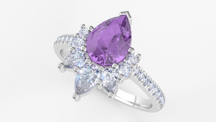 Hayley - The Taylor Collection - Pear Teardrop Cut Purple Sapphire Half Halo Ring Engagement Rings - Price On Application