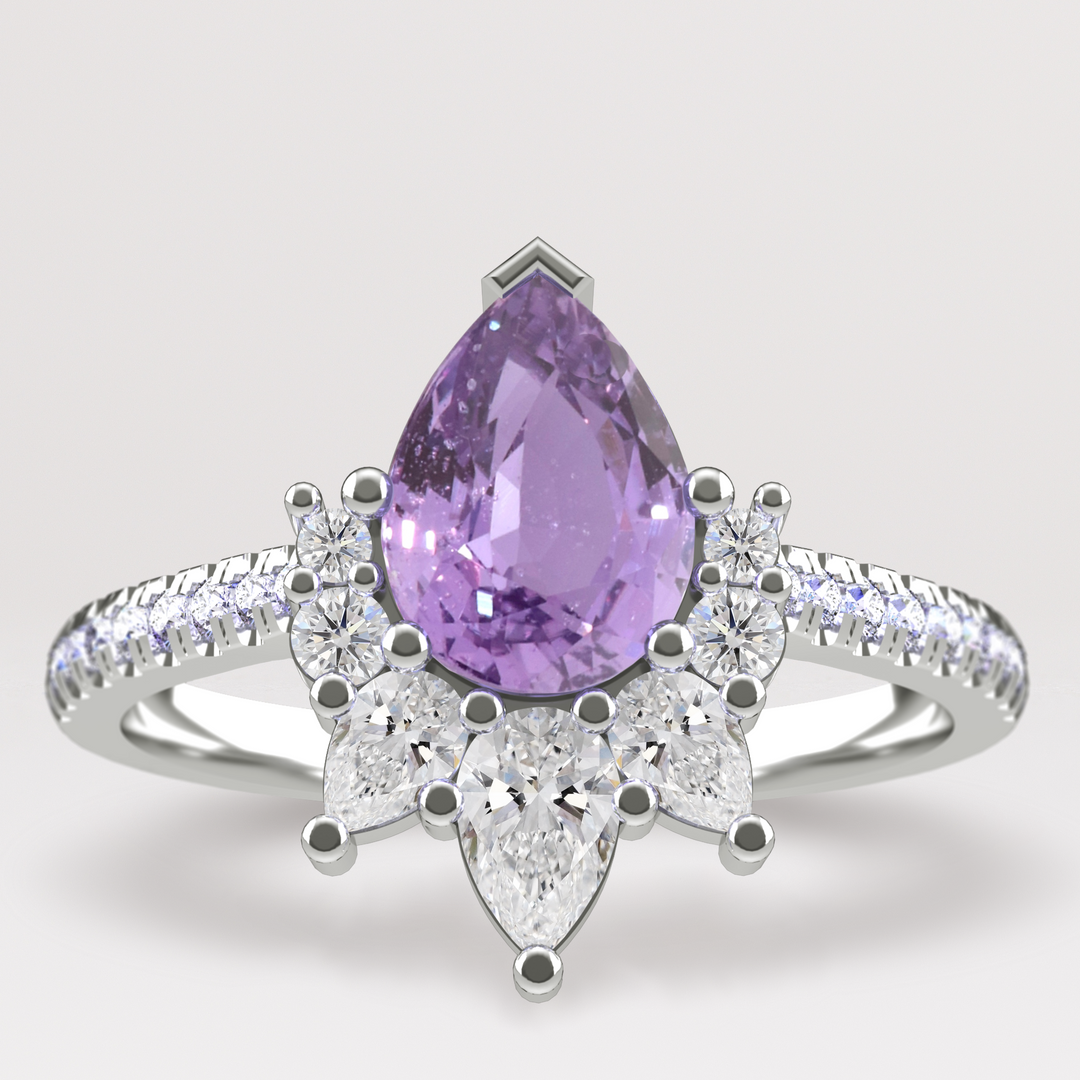 Hayley - The Taylor Collection - Pear Teardrop Cut Purple Sapphire Half Halo Ring Engagement Rings - Price On Application