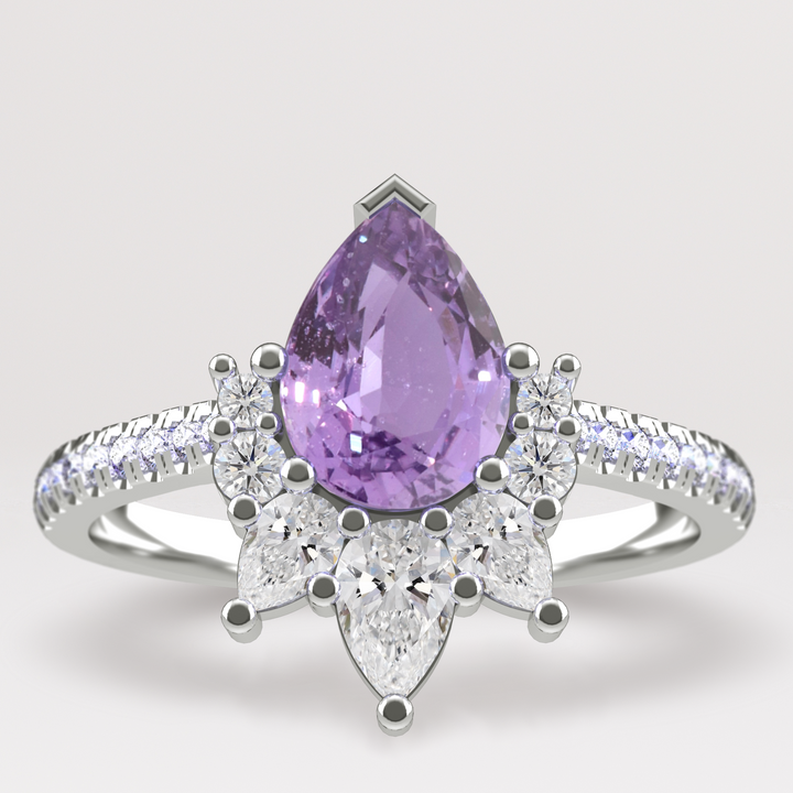 Hayley - The Taylor Collection - Pear Teardrop Cut Purple Sapphire Half Halo Ring Engagement Rings - Price On Application