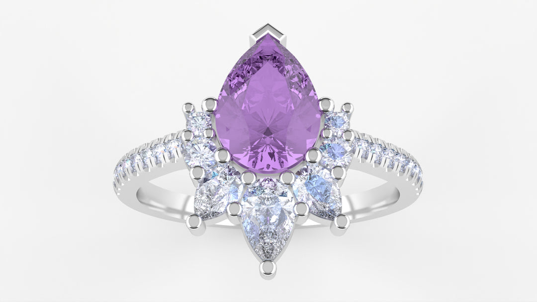 Hayley - The Taylor Collection - Pear Teardrop Cut Purple Sapphire Half Halo Ring Engagement Rings - Price On Application