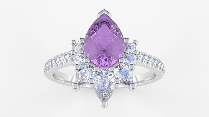 Hayley - The Taylor Collection - Pear Teardrop Cut Purple Sapphire Half Halo Ring Engagement Rings - Price On Application