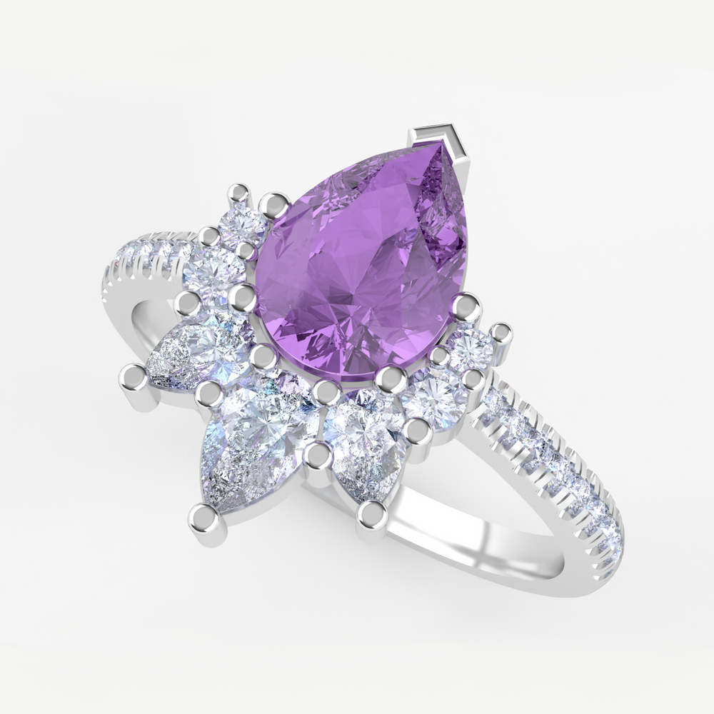 Hayley - The Taylor Collection - Pear Teardrop Cut Purple Sapphire Half Halo Ring Engagement Rings - Price On Application