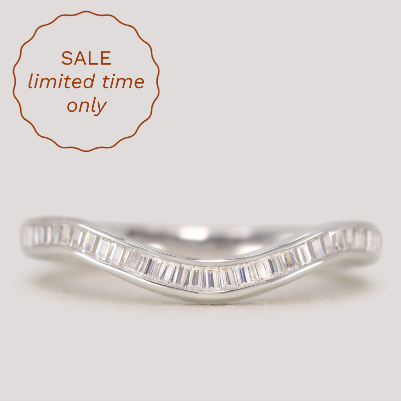 Thea - Channel Set Baguette Diamond Half Eternity Shaped Wedding Ring - Made-to-Order Wedding Rings - Made-to-Order