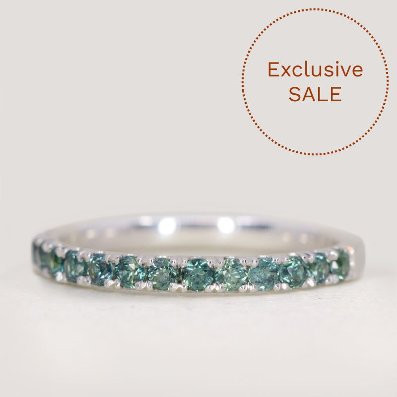 Wednesday - Round Brilliant Cut Teal Sapphire Half Eternity Wedding Ring - Made-to-Order Wedding Rings - Made-to-Order