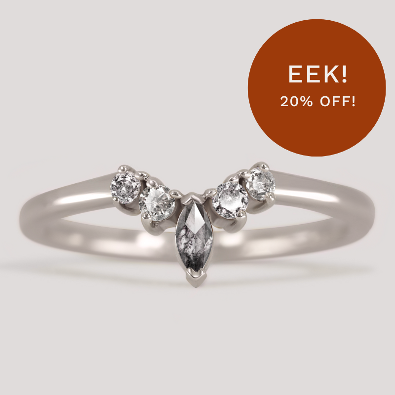 Winnie - Marquise Petite Tiara Style Salt and Pepper Diamond Wedding Ring - Made-to-Order Wedding Rings - Made-to-Order