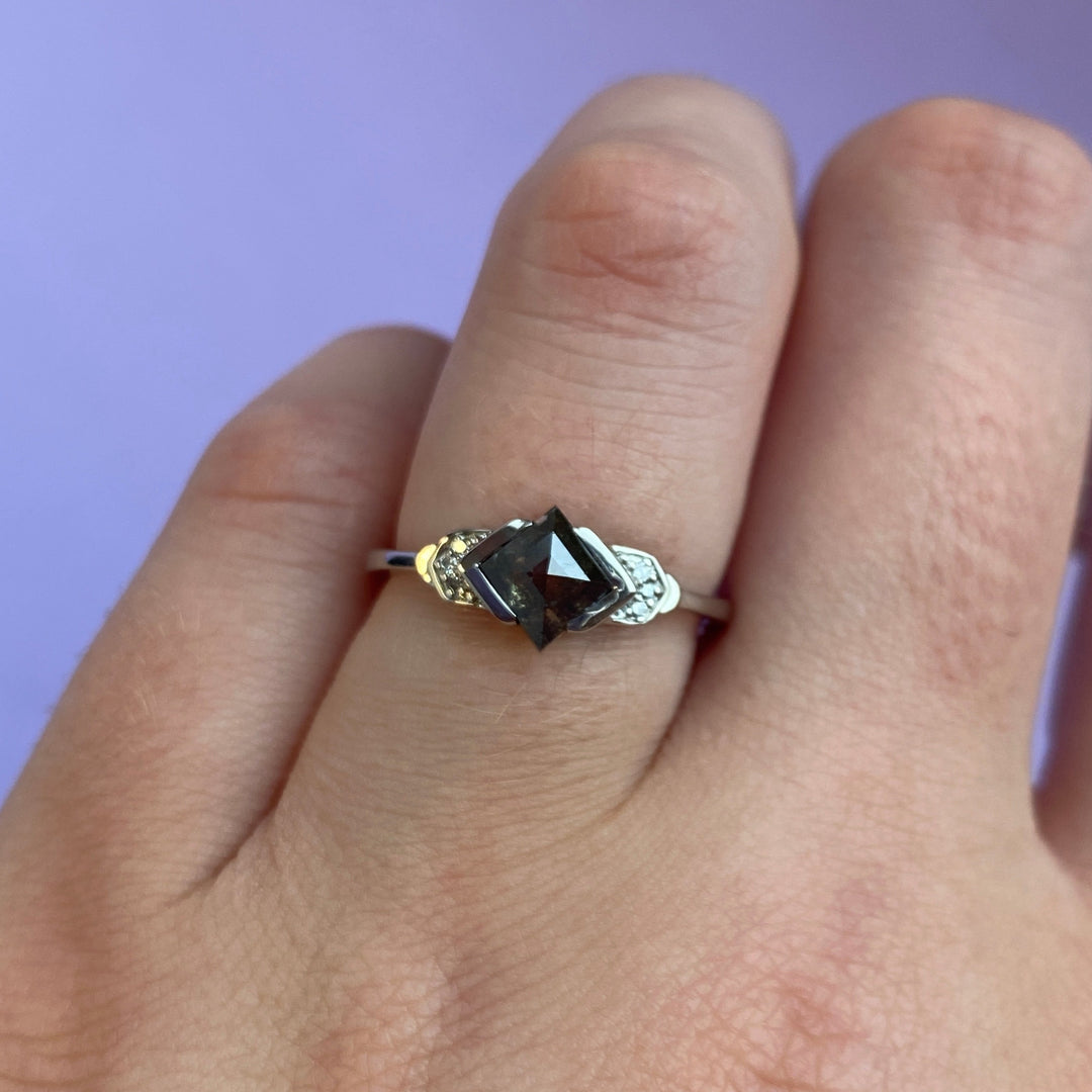Frida - Half Rubover Kite Salt and Pepper Diamond Engagement Ring Engagement Rings - Price On Application