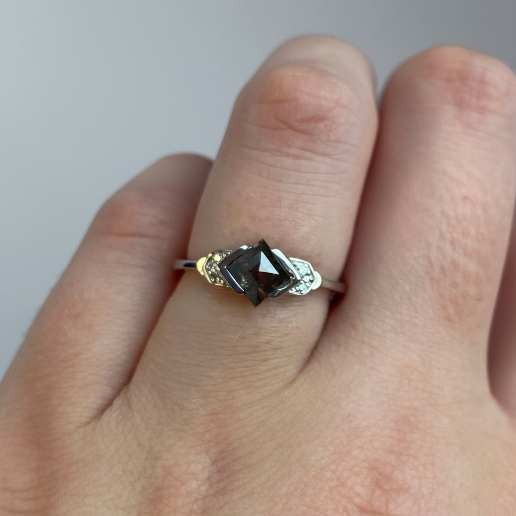 Frida - Half Rubover Kite Salt and Pepper Diamond Engagement Ring Engagement Rings - Price On Application