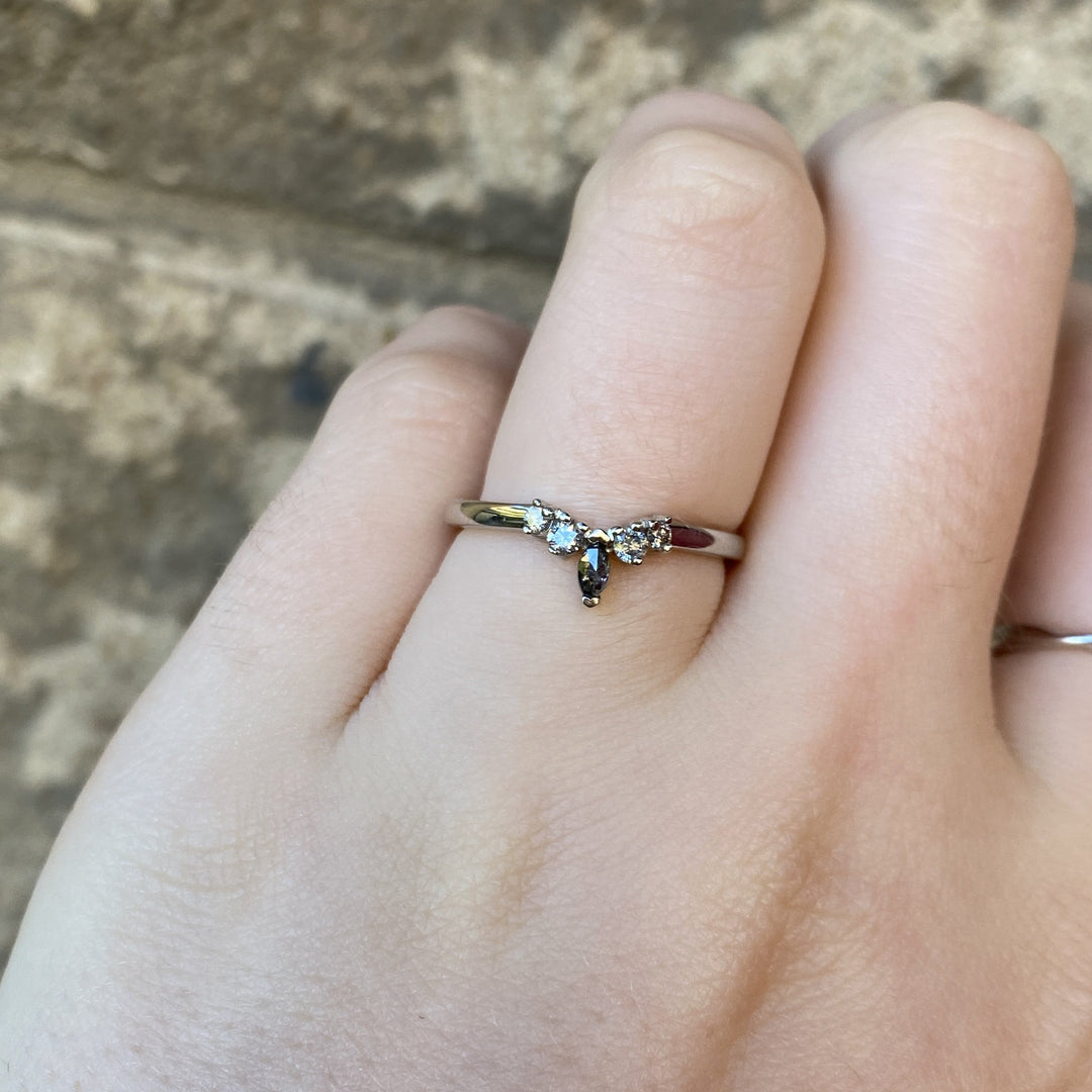 Winnie - Marquise Petite Tiara Style Salt and Pepper Diamond Wedding Ring - Made-to-Order Wedding Rings - Made-to-Order