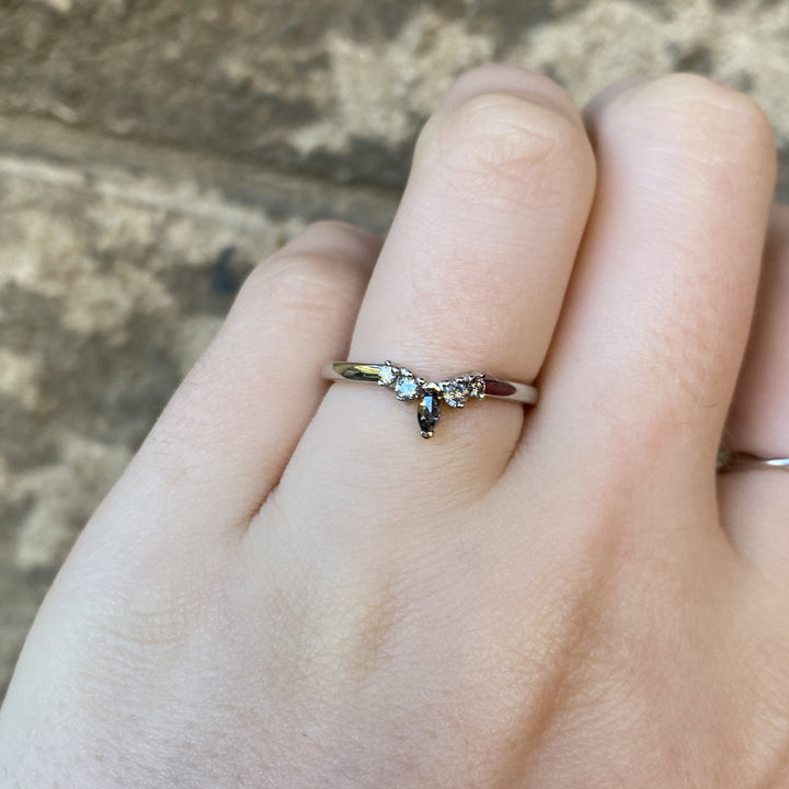 Winnie - Marquise Petite Tiara Style Salt and Pepper Diamond Wedding Ring - Made-to-Order Wedding Rings - Made-to-Order