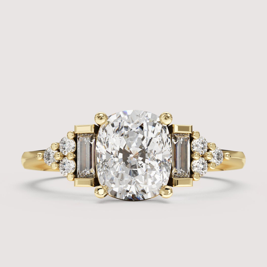 Cushion Cut Lab Grown Diamond Art Deco Engagement Ring