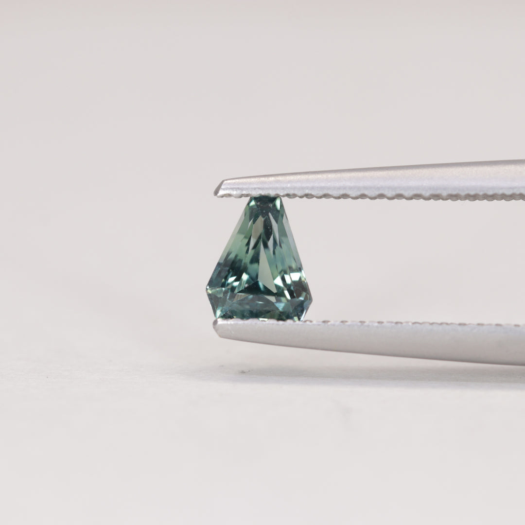 0.67ct Elongated Cut Corner Trilliant/Shield Geometric Teal Sapphire