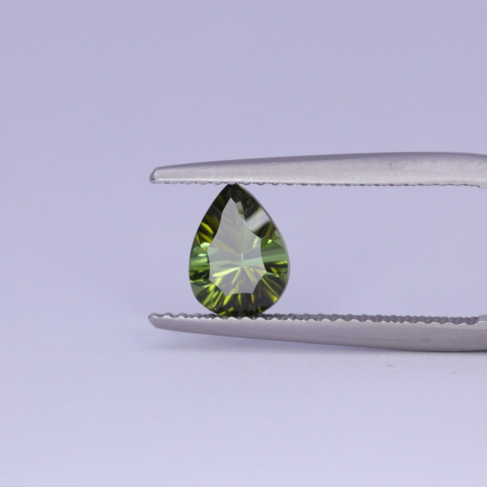 1.06ct Pear Cut Green Optix Concave Tourmaline Loose Gemstones
