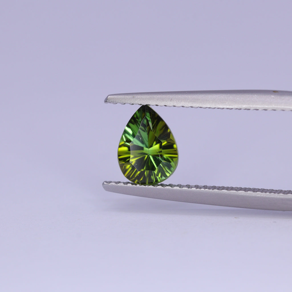 1.06ct Pear Cut Green Optix Concave Tourmaline Loose Gemstones