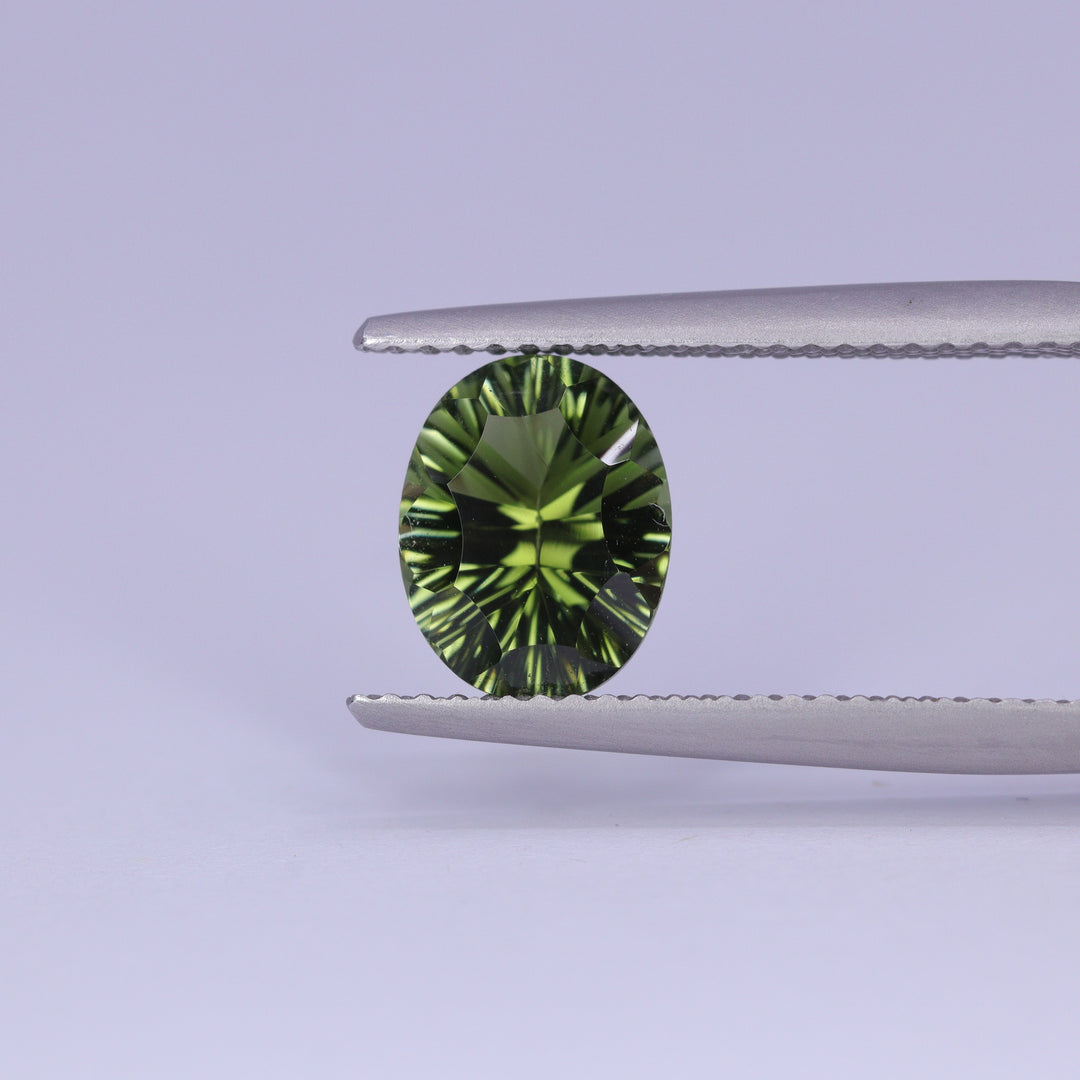1.69ct Oval Cut Green Optix Concave Tourmaline Loose Gemstones