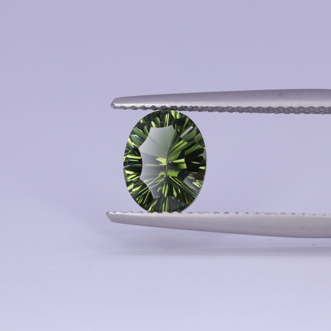 1.69ct Oval Cut Green Optix Concave Tourmaline Loose Gemstones