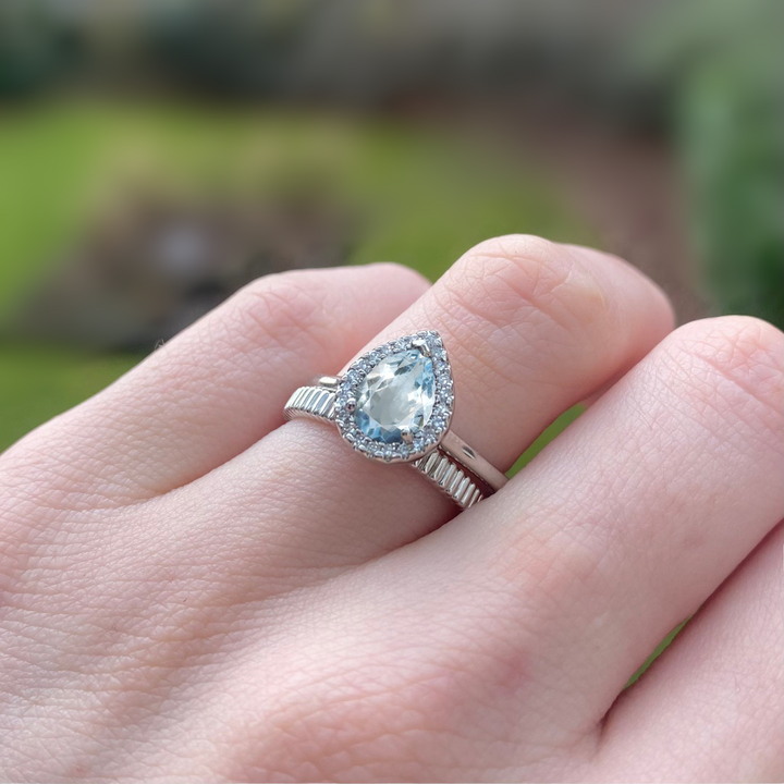 Winter - Pear Shaped Aquamarine and Diamond Halo Engagement Ring