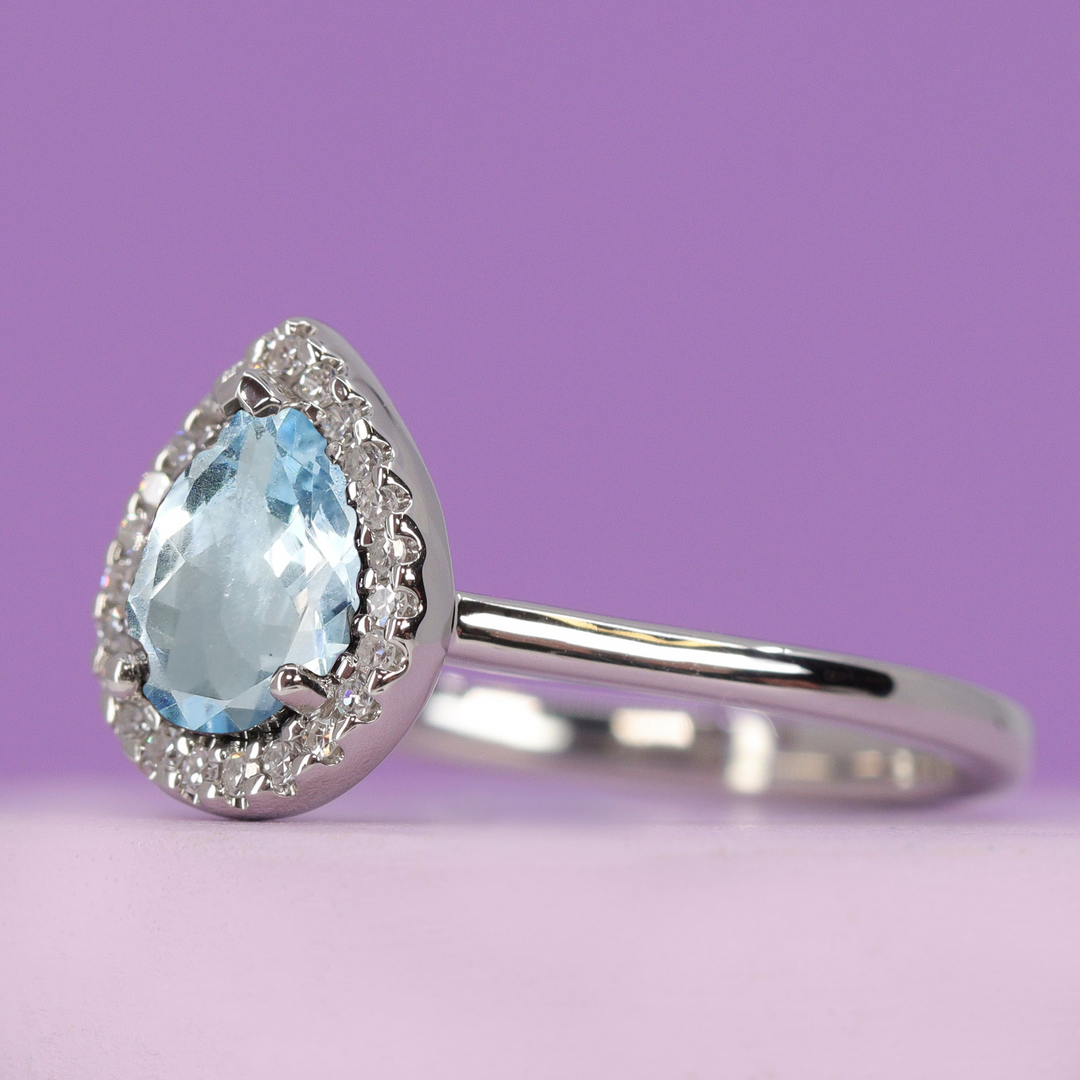 Winter - Pear Shaped Aquamarine and Diamond Halo Engagement Ring