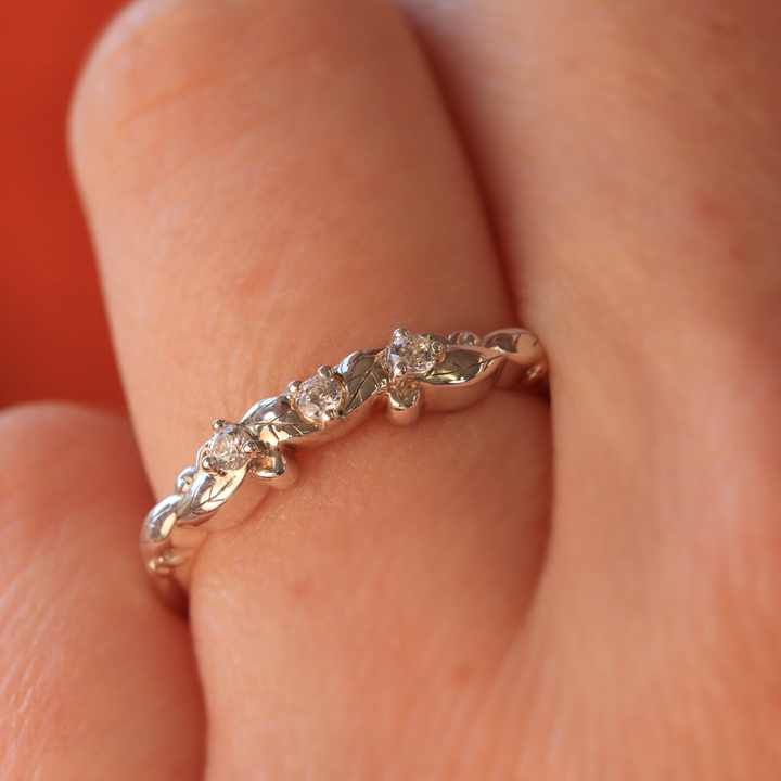 Willow - Leaf/Vine Detail Diamond Set Wedding Ring - Made-To-Order