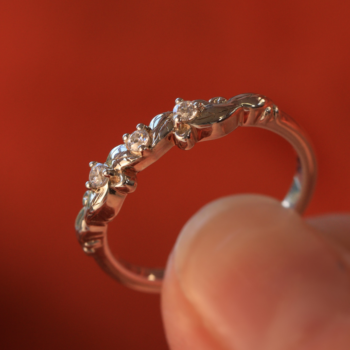 Willow - Leaf/Vine Detail Diamond Set Wedding Ring - Made-To-Order