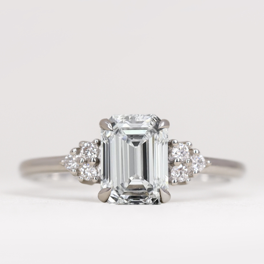 Henrietta - Emerald Cut Lab Grown Diamond Cluster Engagement Ring