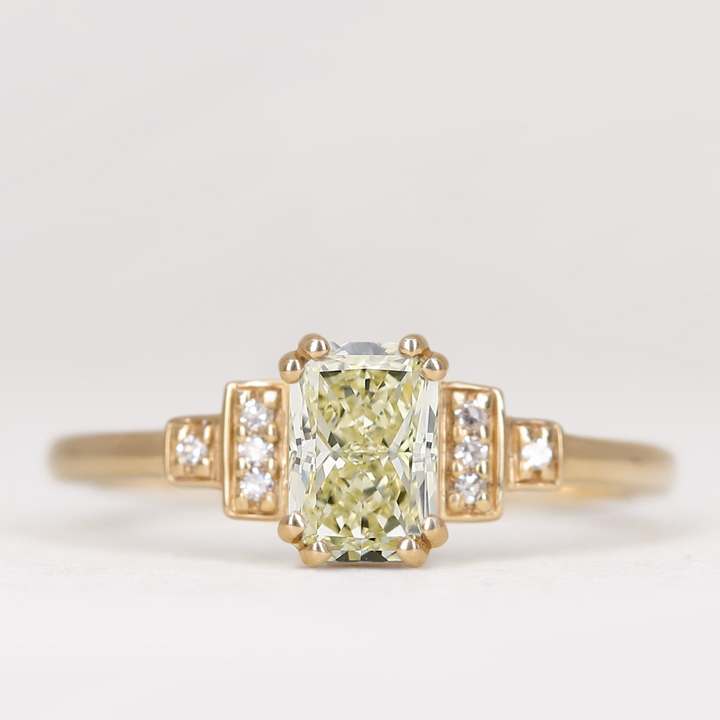 Grace - Emerald or Radiant Cut Coloured Lab Grown Diamond Cluster Art Deco Engagement Ring