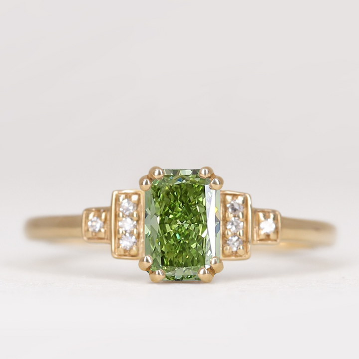 Grace - Emerald or Radiant Cut Coloured Lab Grown Diamond Cluster Art Deco Engagement Ring