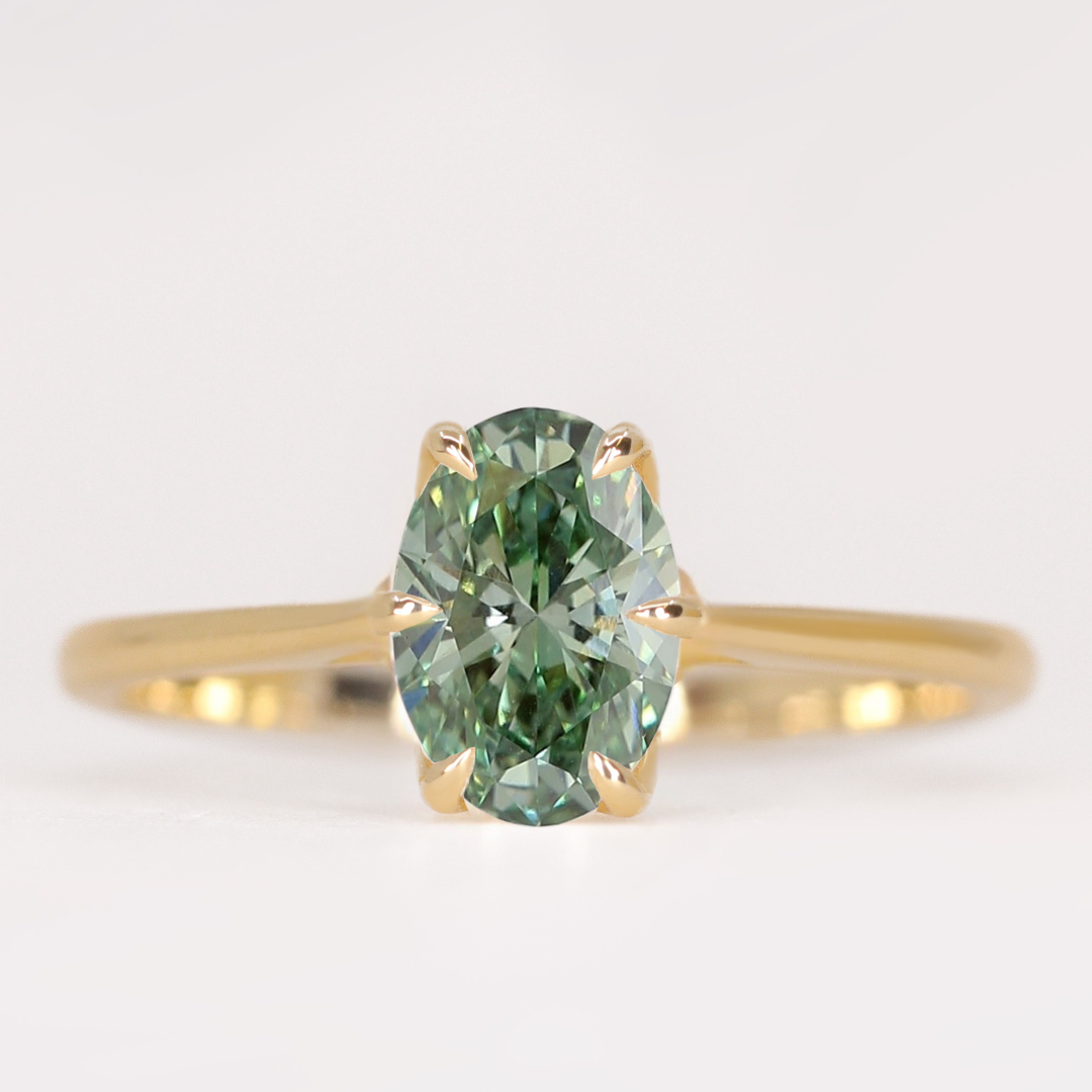 Raine - Oval Cut Green Lab Grown Diamond Lotus Flower Solitaire Engagement Ring