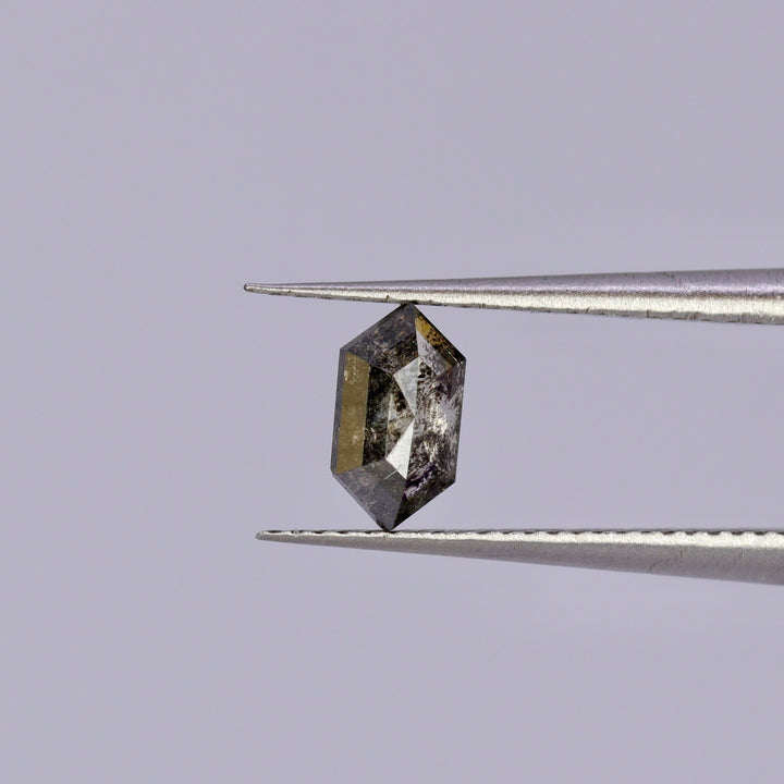 Salt and Pepper Diamond | 0.55ct Elongated Hexagon Rose Cut, Loose Gemstone