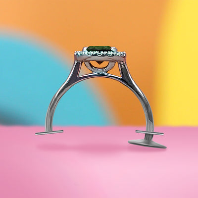 April - Crocs Engagement Charm - Round Brilliant Cut Green Sapphire with Lab Grown Diamond Halo in Silver - Custom Made-to-Order Design