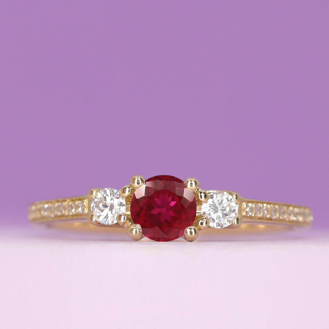 Callie - Round Brilliant Cut Gemstone Trilogy Engagement Ring