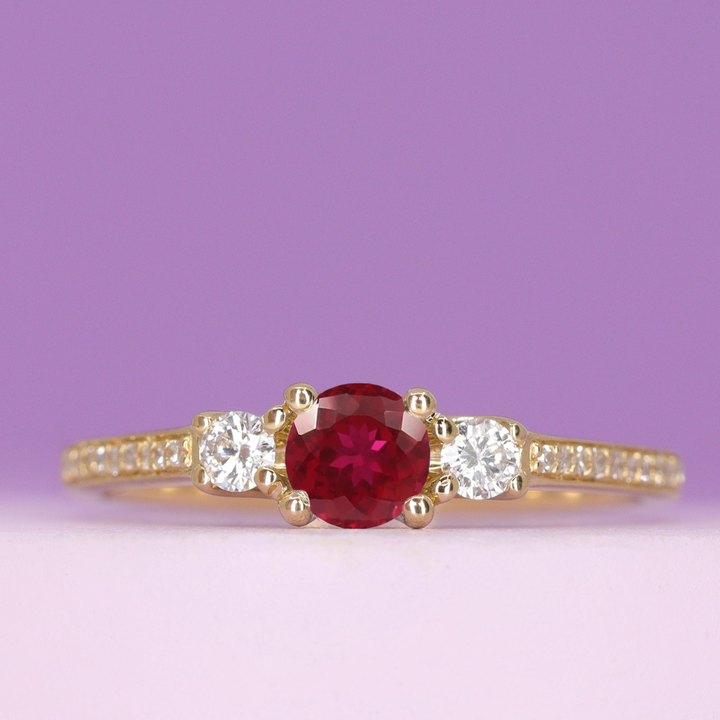 Callie - Round Brilliant Cut Gemstone Trilogy Engagement Ring