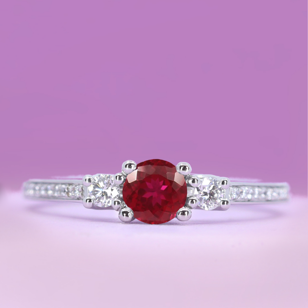 Callie - Round Brilliant Cut Gemstone Trilogy Engagement Ring