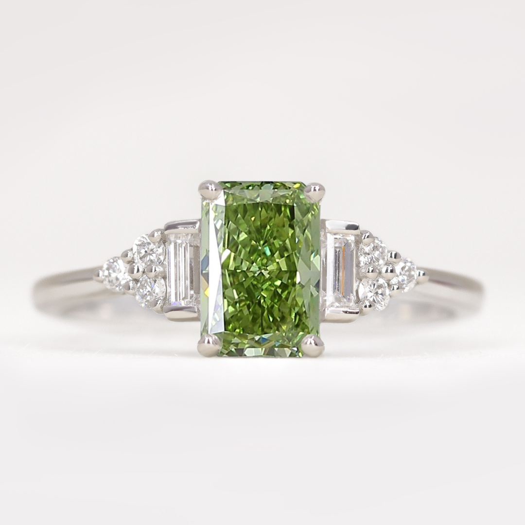 Arden - Emerald or Radiant Cut Coloured Lab Grown Diamond Art Deco Engagement Ring